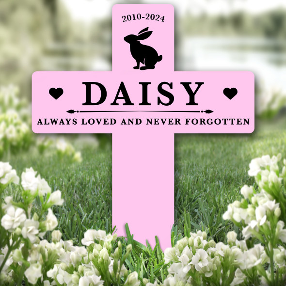 Cross Pink Rabbit Pet Remembrance Garden Plaque Grave Marker Memorial Stake