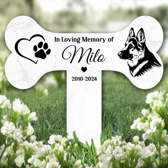 Bone Swirl Heart German Shepherd Dog Pet Grave Garden Plaque Memorial Stake