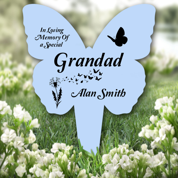 Butterfly Blue Grandad Remembrance Grave Garden Plaque Memorial Stake