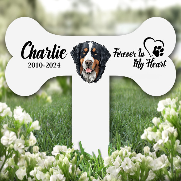 Bone Bernese Mountain Dog Heart Pet Remembrance Grave Plaque Memorial Stake
