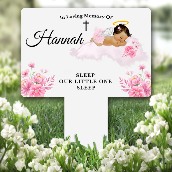 Pink Brown Skin Brown Baby Girl Remembrance Grave Garden Plaque Memorial Stake