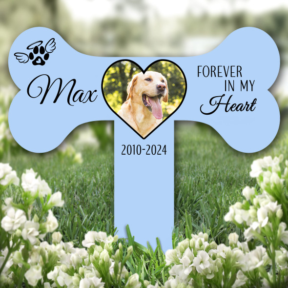 Bone Blue Heart Photo Dog Pet Remembrance Garden Plaque Grave Memorial Stake