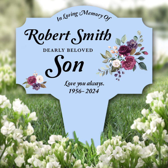 Blue Son Floral Remembrance Garden Plaque Grave Marker Memorial Stake