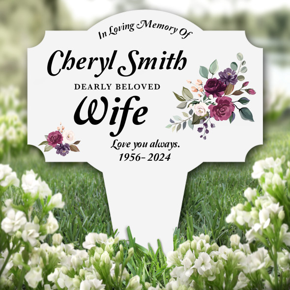 Wife Floral Remembrance Garden Plaque Grave Marker Personalised Memorial Stake