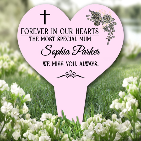 Heart Special Mum Black Pink Remembrance Garden Plaque Grave Memorial Stake