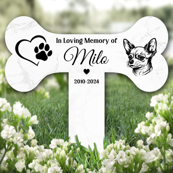 Bone Heart Chihuahua Dog Pet Remembrance Garden Plaque Grave Memorial Stake