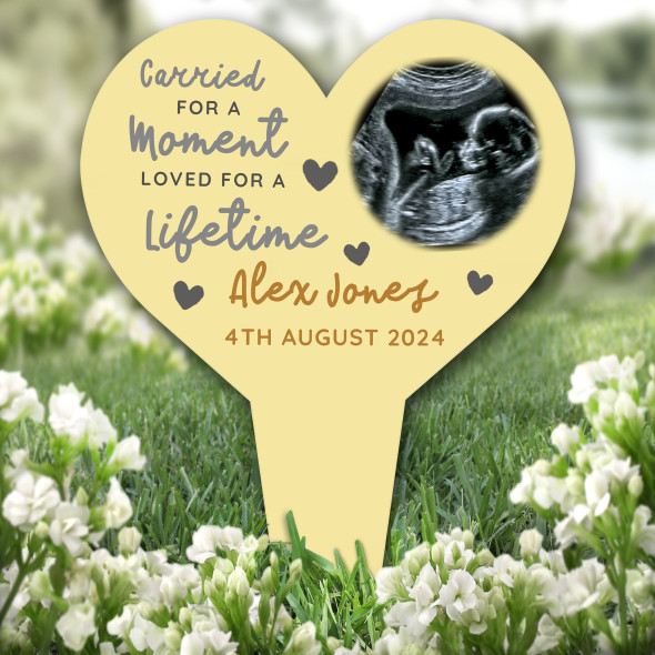 Heart Carried Moment Baby Loss Yellow Photo Grave Garden Plaque Memorial Stake