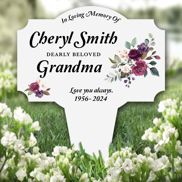 Grandma Floral Remembrance Garden Plaque Grave Marker Memorial Stake