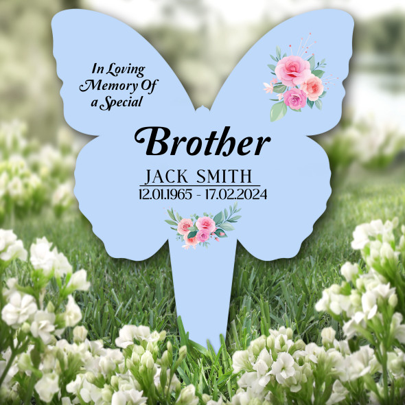 Butterfly Blue Brother Floral Remembrance Garden Plaque Grave Memorial Stake