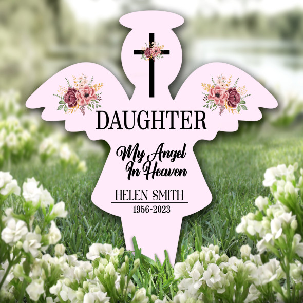 Angel Pink Daughter Floral Remembrance Garden Plaque Grave Marker Memorial Stake