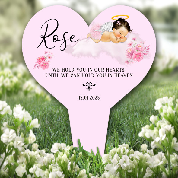 Heart Light Brown Baby Girl Pink Remembrance Garden Plaque Grave Memorial Stake