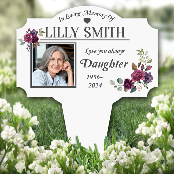Daughter Floral Photo Remembrance Garden Plaque Grave Marker Memorial Stake