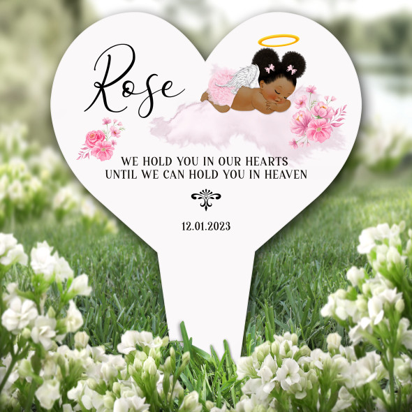 Heart Pink Dark Skin Baby Girl Remembrance Garden Plaque Grave Memorial Stake