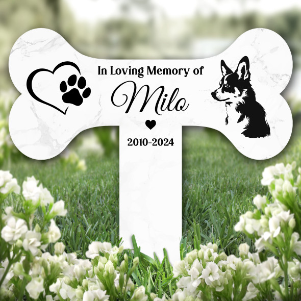 Bone Heart Welsh Corgi Dog Pet Remembrance Garden Plaque Grave Memorial Stake