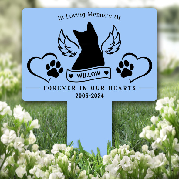 Cat Wings Pet Blue Remembrance Garden Plaque Grave Marker Memorial Stake