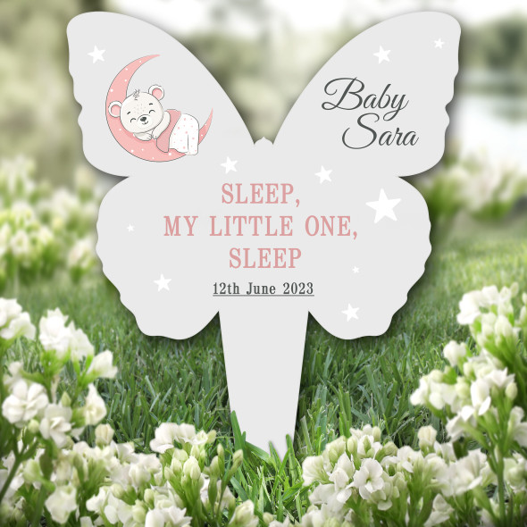 Butterfly Pink Baby Bear Remembrance Garden Plaque Grave Marker Memorial Stake