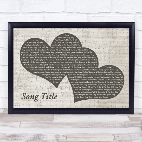 KANED Landscape Music Script Two Hearts Any Song Lyrics Custom Wall Art Music Lyrics Poster Print, Framed Print Or Canvas