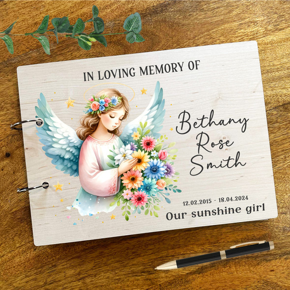 Angel Holding Bouquet Sympathy In Loving Memory Funeral Condolence Guest Book