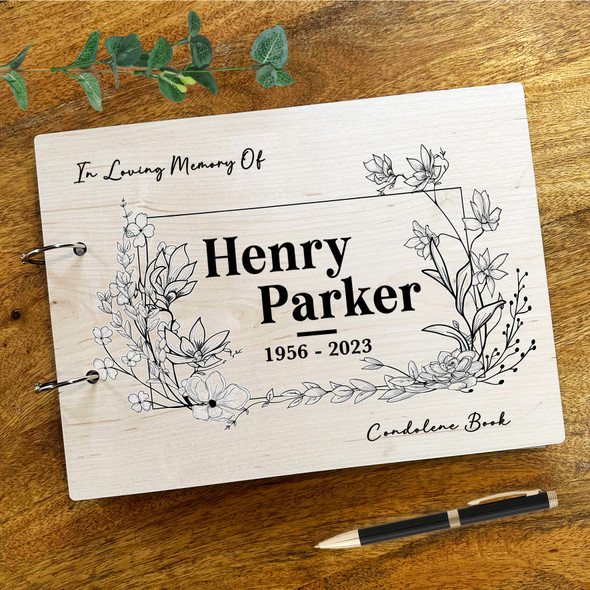 Wood Black Floral Sympathy In Loving Memory Funeral Condolence Guest Book