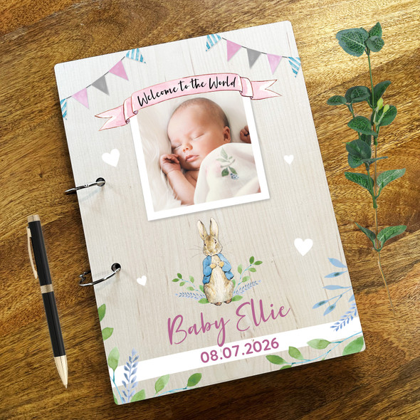 Wood New Baby Girl Peter Rabbit Photo Album Memories New Baby Keepsake Book