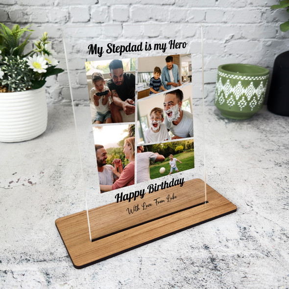 Stepdad Birthday Gift Stepdad Is My Hero Photo Grid Personalised Acrylic Plaque