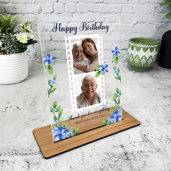 Birthday Gift Blue Green Floral Camera Film Photo Personalised Acrylic Plaque