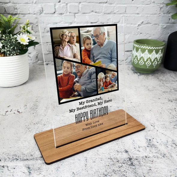 Grandfather Birthday Gift Black Grid Photo Frame Personalised Acrylic Plaque