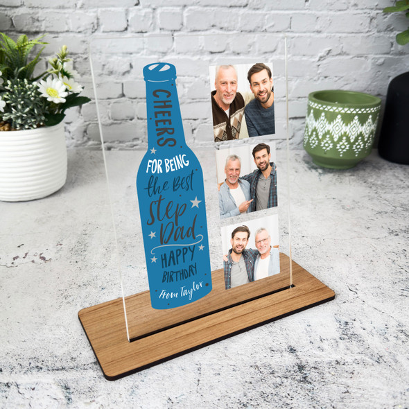 Cheers Best Step Dad Beer Photo Birthday Gift Personalised Acrylic Plaque