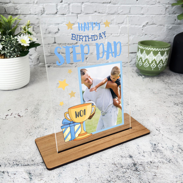 Step Dad Happy Birthday Gift Trophy Photo Personalised Acrylic Plaque