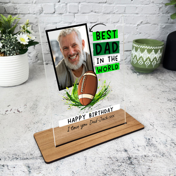 Birthday Gift Best Dad Rugby Ball Photo Personalised Acrylic Plaque