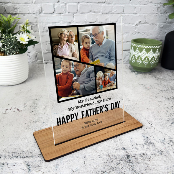 Grandfather Fathers Day Gift Black Grid Photo Frame Personalised Acrylic Plaque