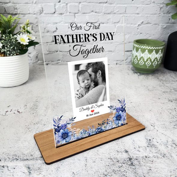 Fathers Day Gift Blue Our First Father's Day Photo Personalised Acrylic Plaque