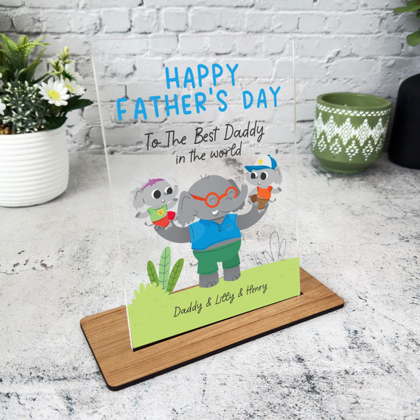 Fathers Day Gift Best Daddy Elephant With Two Kids Personalised Acrylic Plaque