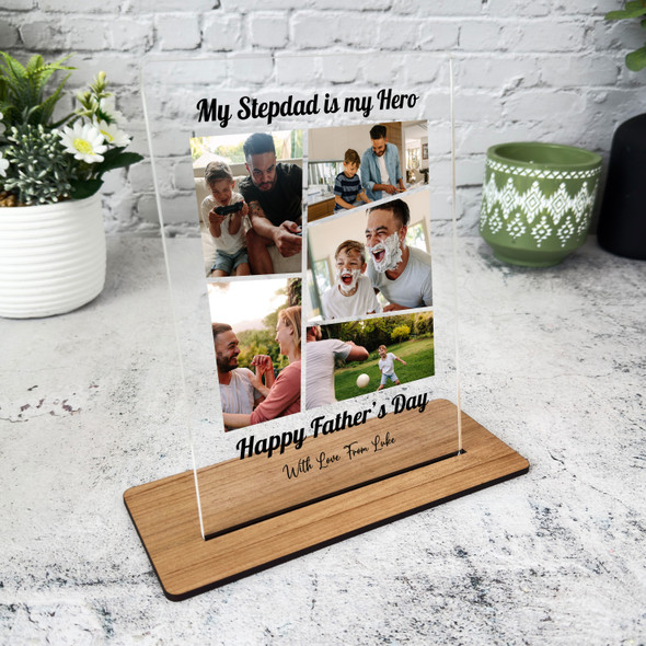 Stepdad Fathers Day Gift Stepdad Is My Hero Photo Personalised Acrylic Plaque