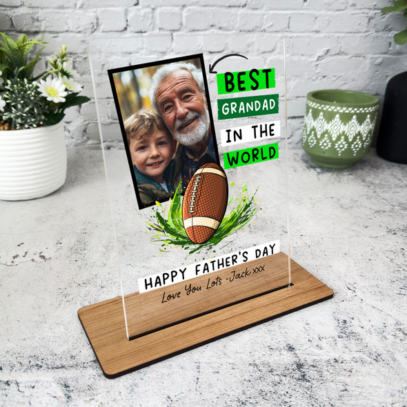 Grandfather Fathers Day Gift Grandad Rugby Photo Personalised Acrylic Plaque