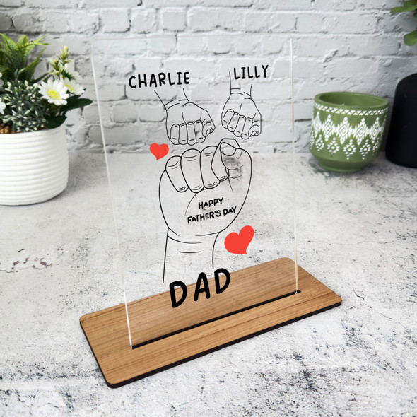 Fathers Day Gift Fist Two Small Hands Red Hearts Personalised Acrylic Plaque