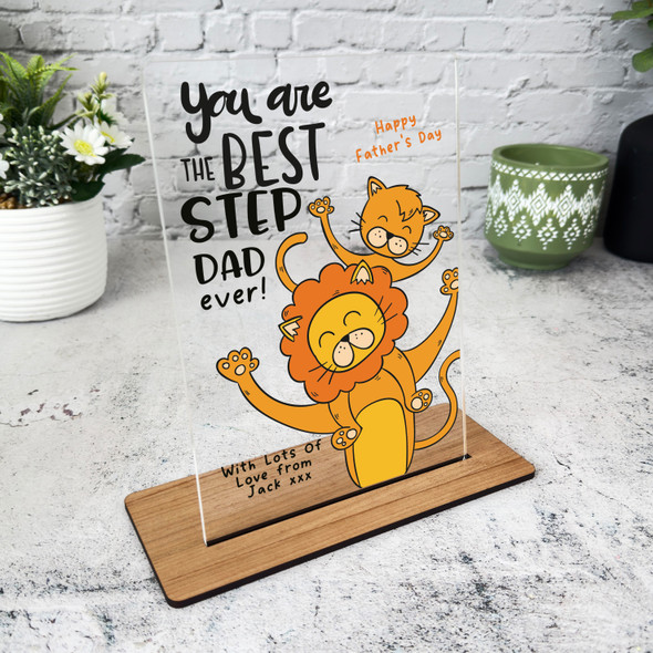 Stepdad Fathers Day Gift Lion Stepdad With Child Personalised Acrylic Plaque