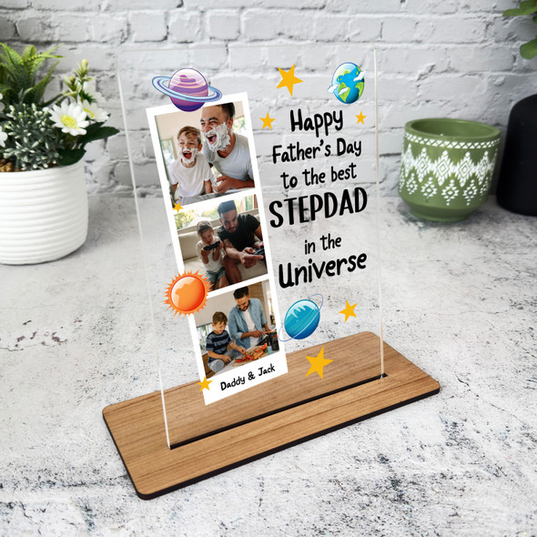 Stepdad Fathers Day Gift Universe Planets Photo Personalised Acrylic Plaque