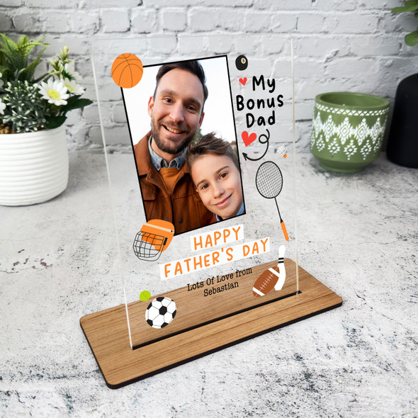 Stepdad Fathers Day Gift Bonus Dad Sport Photo Personalised Acrylic Plaque