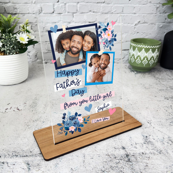 Fathers Day Gift Pink Blue Floral Photo Frames Personalised Acrylic Plaque