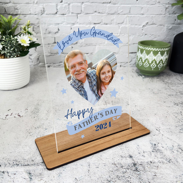 Love You Grandad Father's Day Gift Heart Blue Personalised Acrylic Plaque