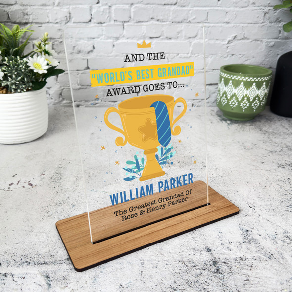 Fathers Day Gift World's Best Grandad Trophy Personalised Acrylic Plaque