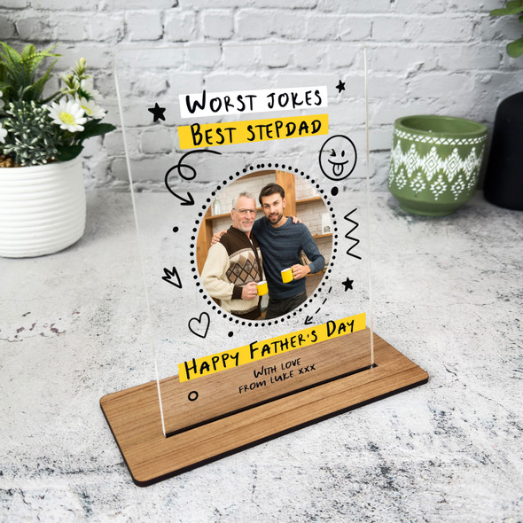 Stepdad Fathers Day Gift Doodles Round Photo Personalised Acrylic Plaque