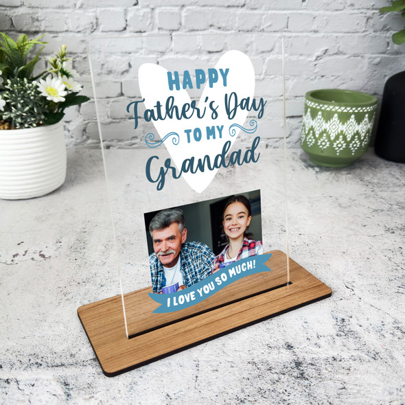 Grandad Happy Father's Day Gift Photo Blue Personalised Acrylic Plaque