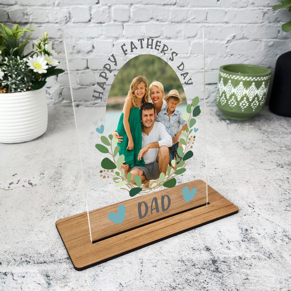 Dad Happy Father's Day Gift Wreath Photo Personalised Acrylic Plaque