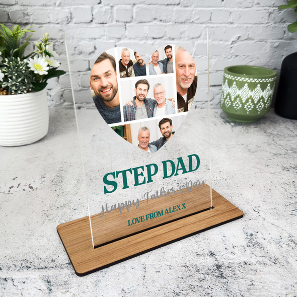 Step Dad Heart Photo Father's Day Gift Personalised Acrylic Plaque