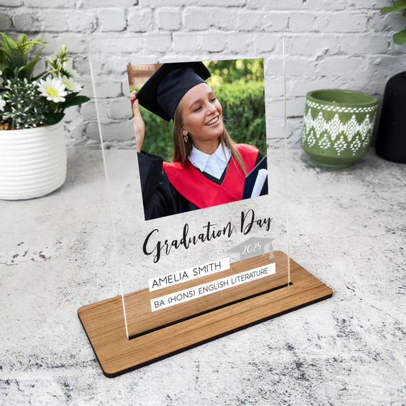 Graduation Day Gift Hat Grey Photo Personalised Acrylic Plaque