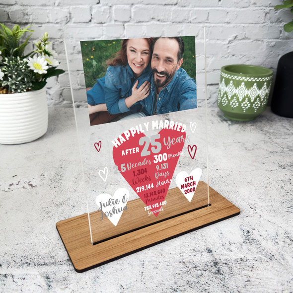 25 Years 25th Wedding Anniversary Gift Heart Photo Personalised Acrylic Plaque