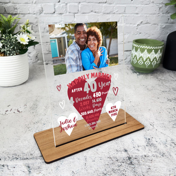 40 Years 40th Wedding Anniversary Gift Heart Photo Personalised Acrylic Plaque