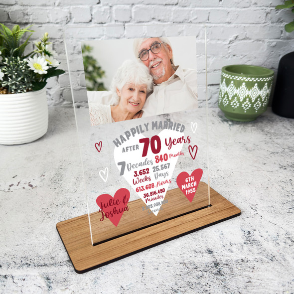 70 Years 70th Wedding Anniversary Gift Heart Photo Personalised Acrylic Plaque